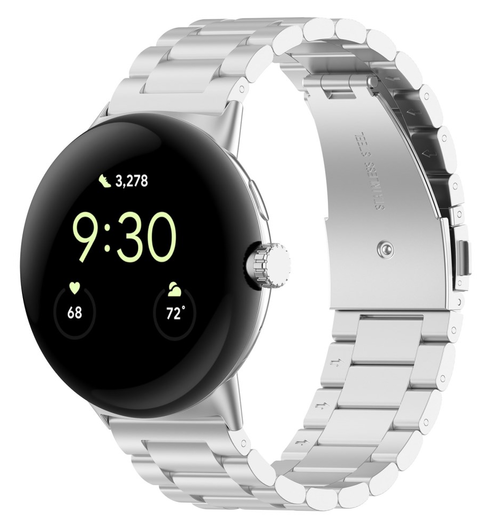 Google Pixel Watch 3 45MM Bandje - Roestvrij Staal - met Schakels - Zilver afbeelding 2