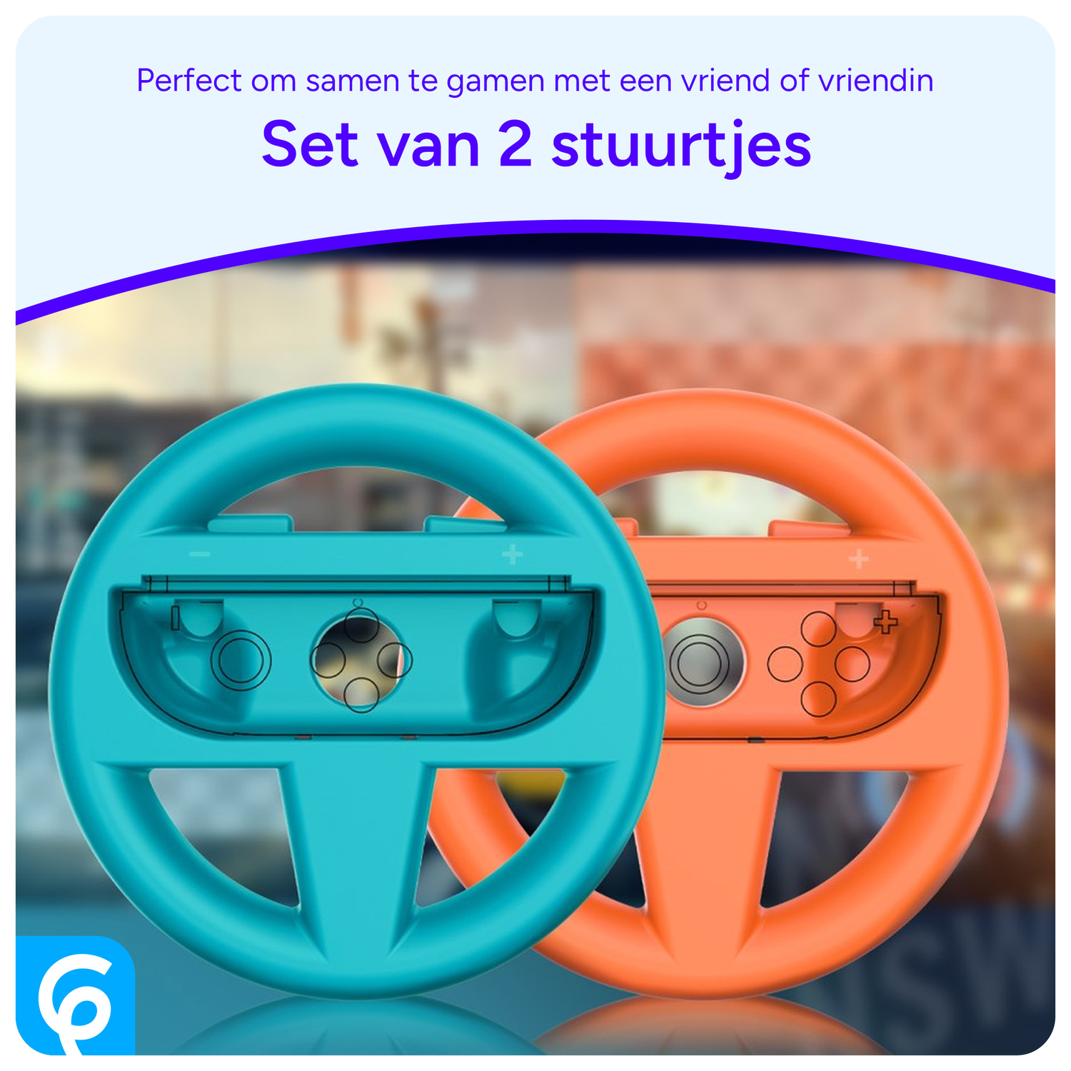 Nintendo Switch 2 Stuurtjes voor Joy-Cons - Stuurwiel Set Blauw/Oranje afbeelding 3
