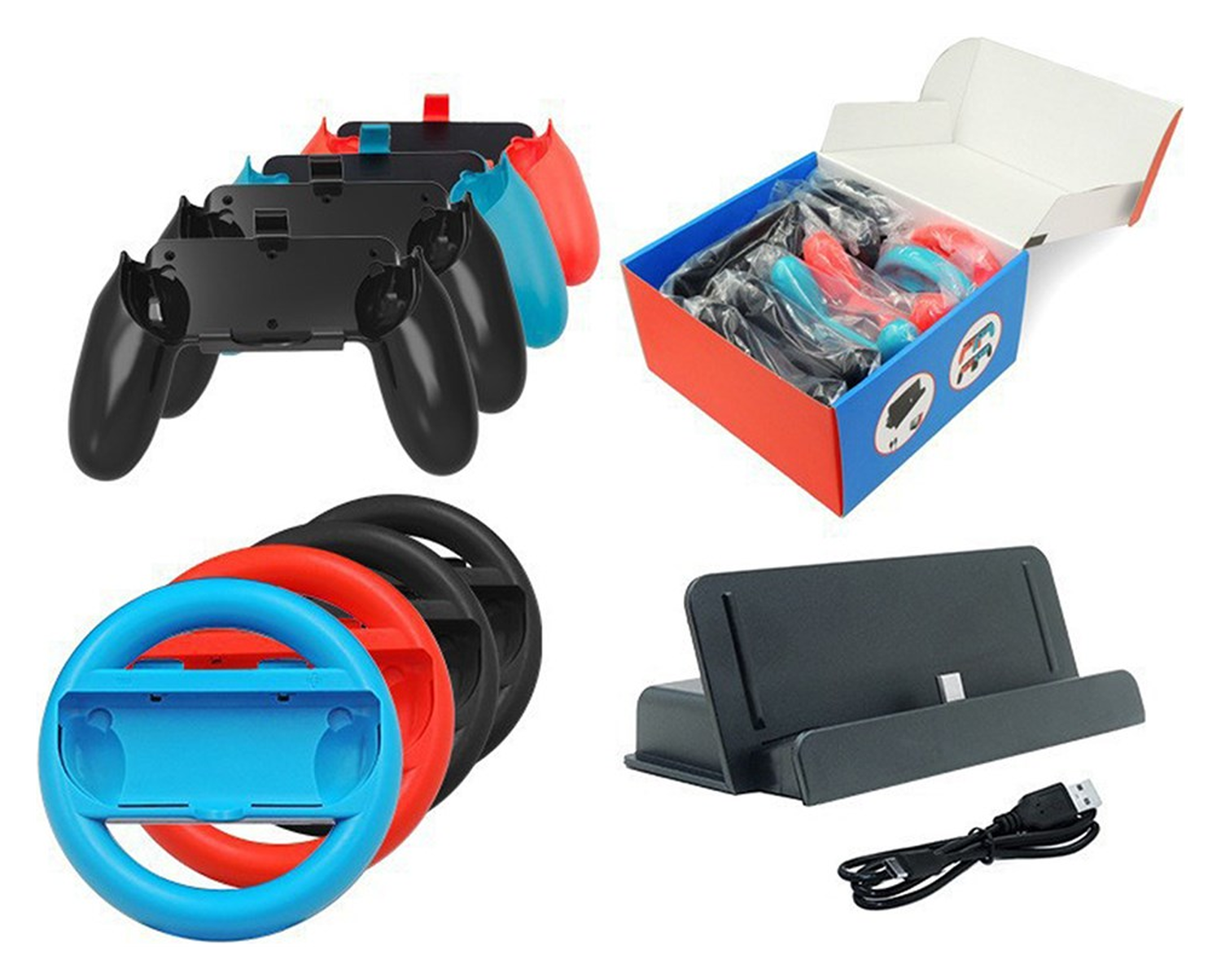 Nintendo Switch Game Accessoires Set Controller Grip, Stuurwielen & Oplaad Dock afbeelding 1