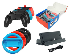 Nintendo Switch Game Accessoires Set Controller Grip, Stuurwielen & Oplaad Dock