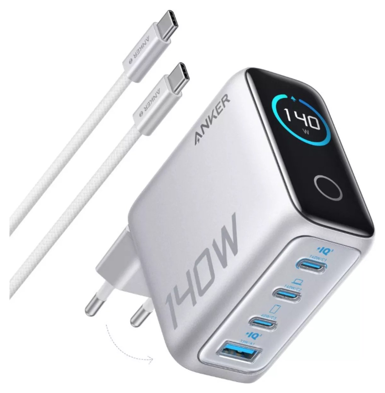 Anker Zolo (140W) USB-C Laptop Oplader GaN Snellader voor MacBook/Laptop Zilver afbeelding 1