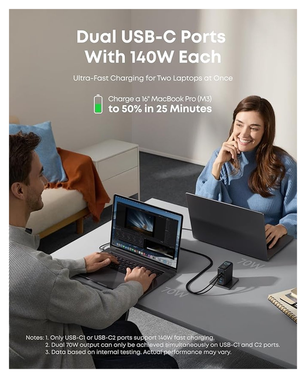 Anker Zolo (140W) USB-C Laptop Oplader GaN Snellader voor MacBook/Laptop Zilver afbeelding 3