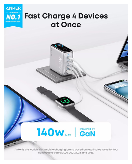 Anker Zolo (140W) USB-C Laptop Oplader GaN Snellader voor MacBook/Laptop Zilver afbeelding 2