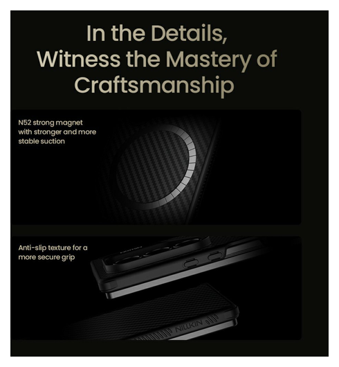 Nillkin Synthetic Fiber Pro Samsung Galaxy Z Fold 7 Hoesje MagSafe Carbon Zwart afbeelding 4