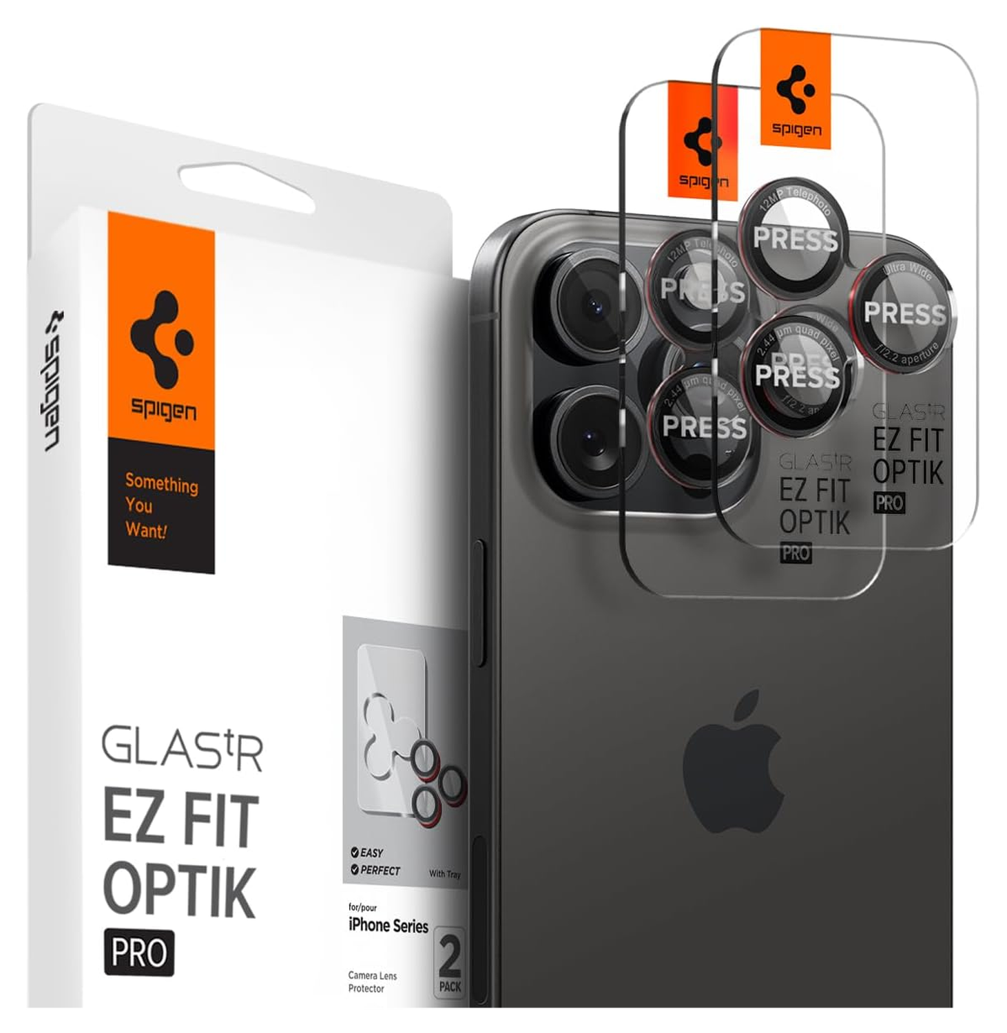 Spigen Optik Pro iPhone 16 Pro (Max)/15 Pro (Max) Camera Protector Rood 2-Pack afbeelding 1