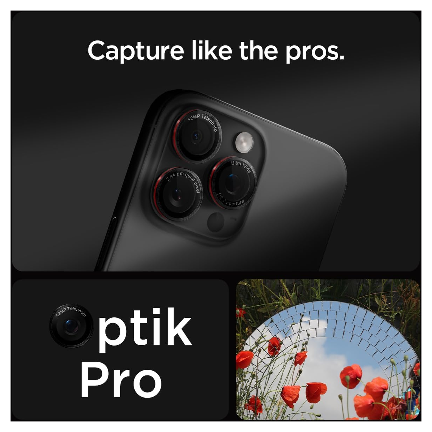 Spigen Optik Pro iPhone 16 Pro (Max)/15 Pro (Max) Camera Protector Rood 2-Pack afbeelding 4