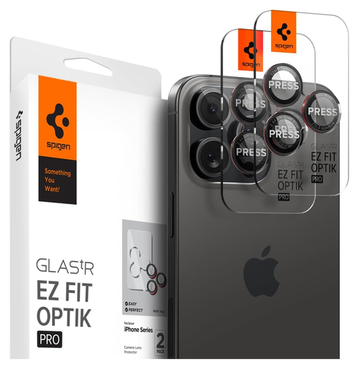 Spigen Optik Pro iPhone 16 Pro (Max)/15 Pro (Max) Camera Protector Rood 2-Pack afbeelding 1