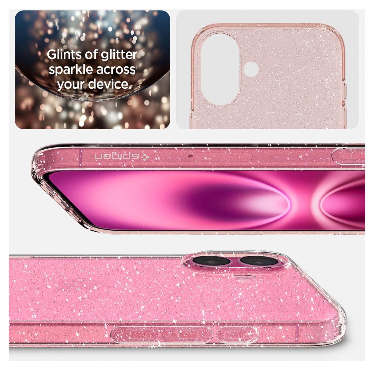 Spigen Liquid Crystal Apple iPhone 16 Hoesje Back Cover Glitter Roze afbeelding 2