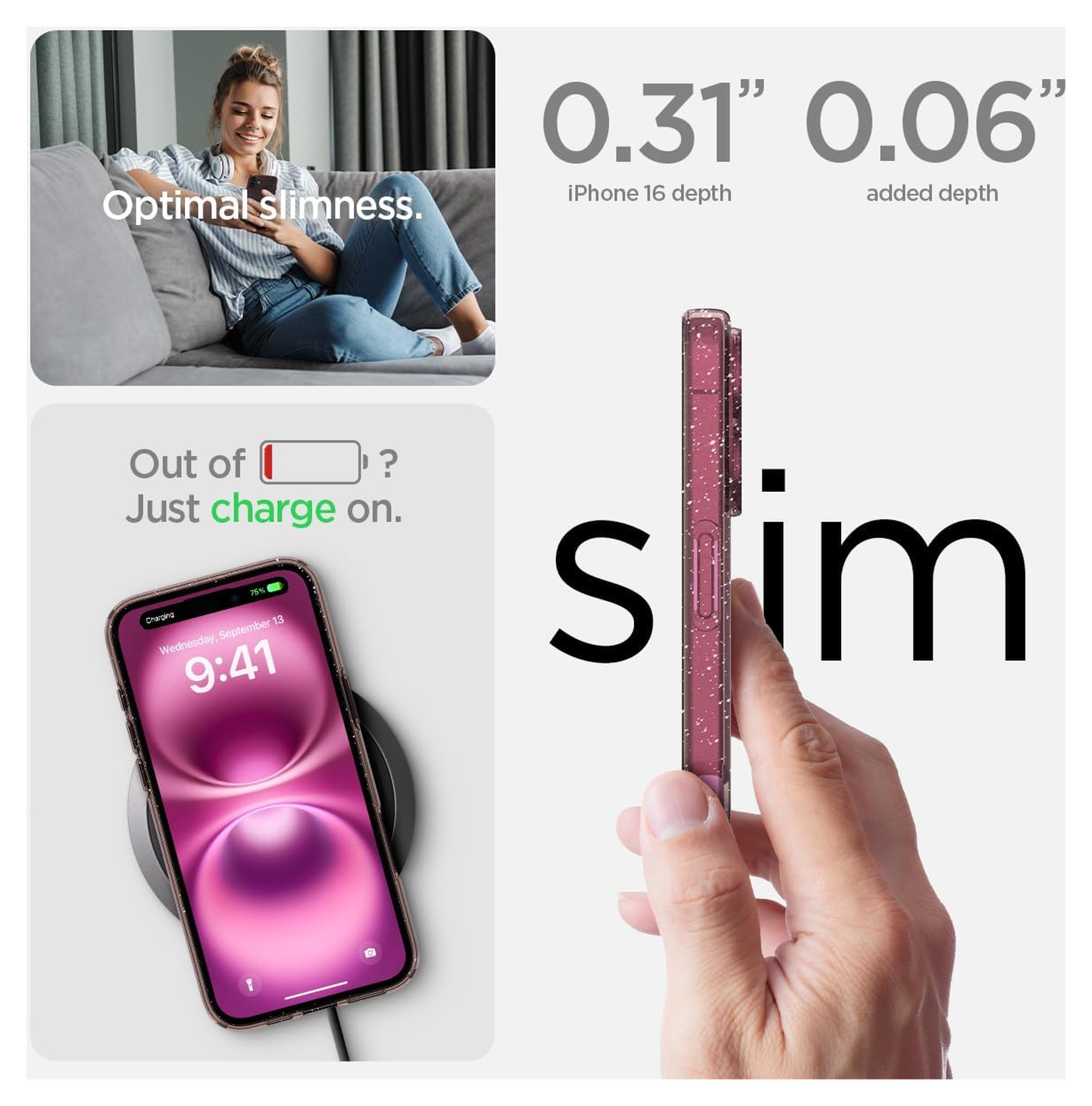 Spigen Liquid Crystal Apple iPhone 16 Hoesje Back Cover Glitter Roze afbeelding 5
