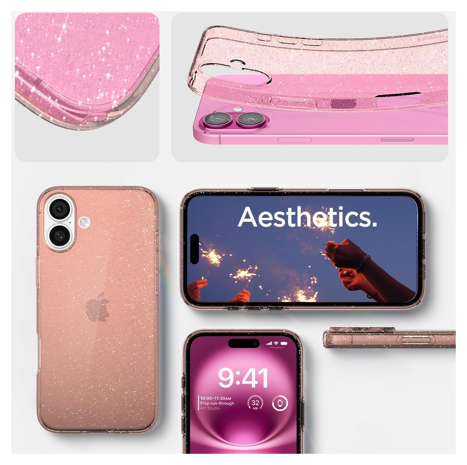 Spigen Liquid Crystal Apple iPhone 16 Hoesje Back Cover Glitter Roze afbeelding 6
