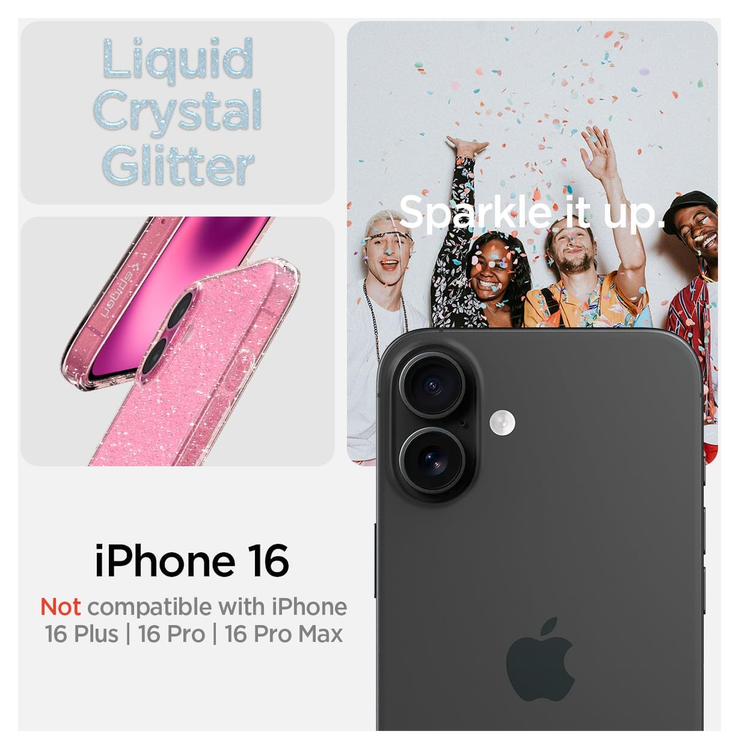 Spigen Liquid Crystal Apple iPhone 16 Hoesje Back Cover Glitter Roze afbeelding 7