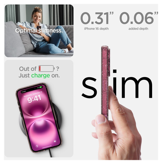 Spigen Liquid Crystal Apple iPhone 16 Hoesje Back Cover Glitter Roze afbeelding 5