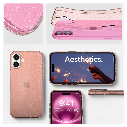 Spigen Liquid Crystal Apple iPhone 16 Hoesje Back Cover Glitter Roze afbeelding 6