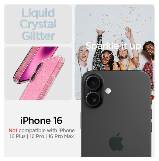 Spigen Liquid Crystal Apple iPhone 16 Hoesje Back Cover Glitter Roze afbeelding 7