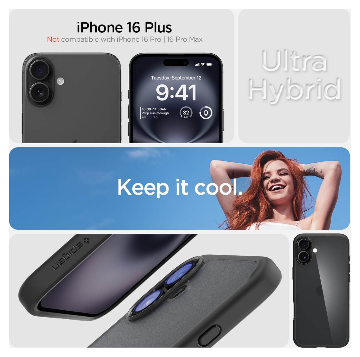 Spigen Ultra Hybrid Apple iPhone 16 Plus Hoesje Back Cover Frost Zwart afbeelding 7