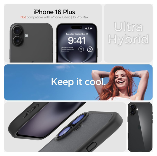 Spigen Ultra Hybrid Apple iPhone 16 Plus Hoesje Back Cover Frost Zwart afbeelding 7