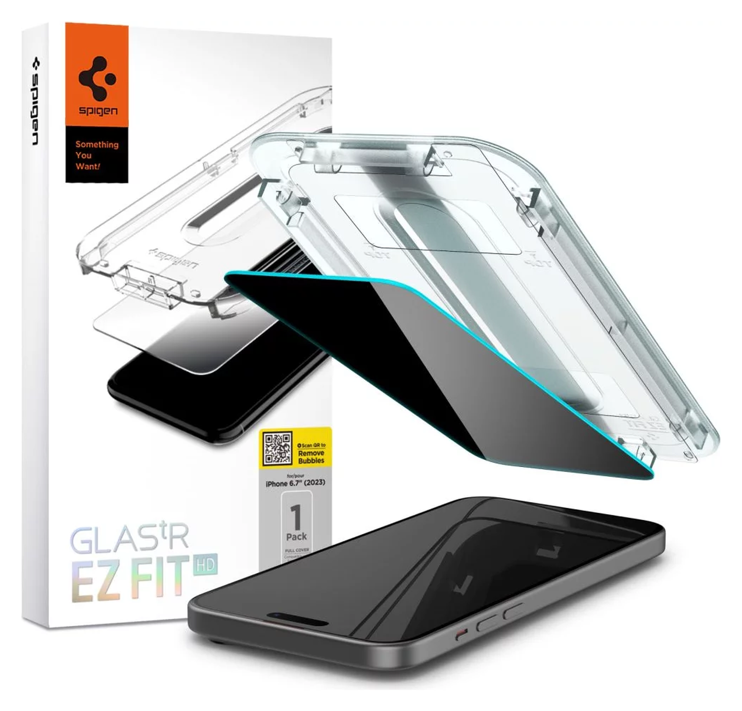 Spigen EZ Fit GLAS.tR Apple iPhone 15 Plus Privacy Glass 1-Pack afbeelding 1