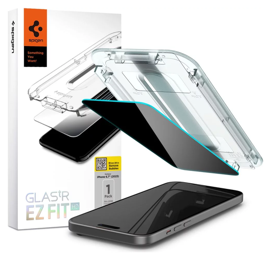 Spigen EZ Fit GLAS.tR Apple iPhone 15 Plus Privacy Glass 1-Pack afbeelding 1