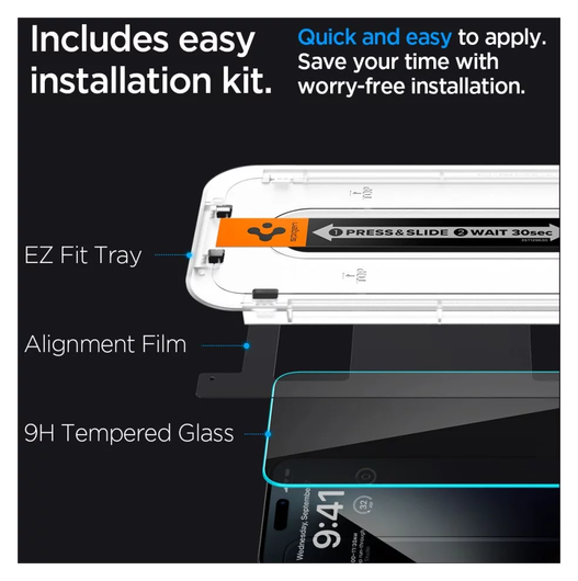 Spigen EZ Fit GLAS.tR Apple iPhone 15 Plus Privacy Glass 1-Pack afbeelding 3