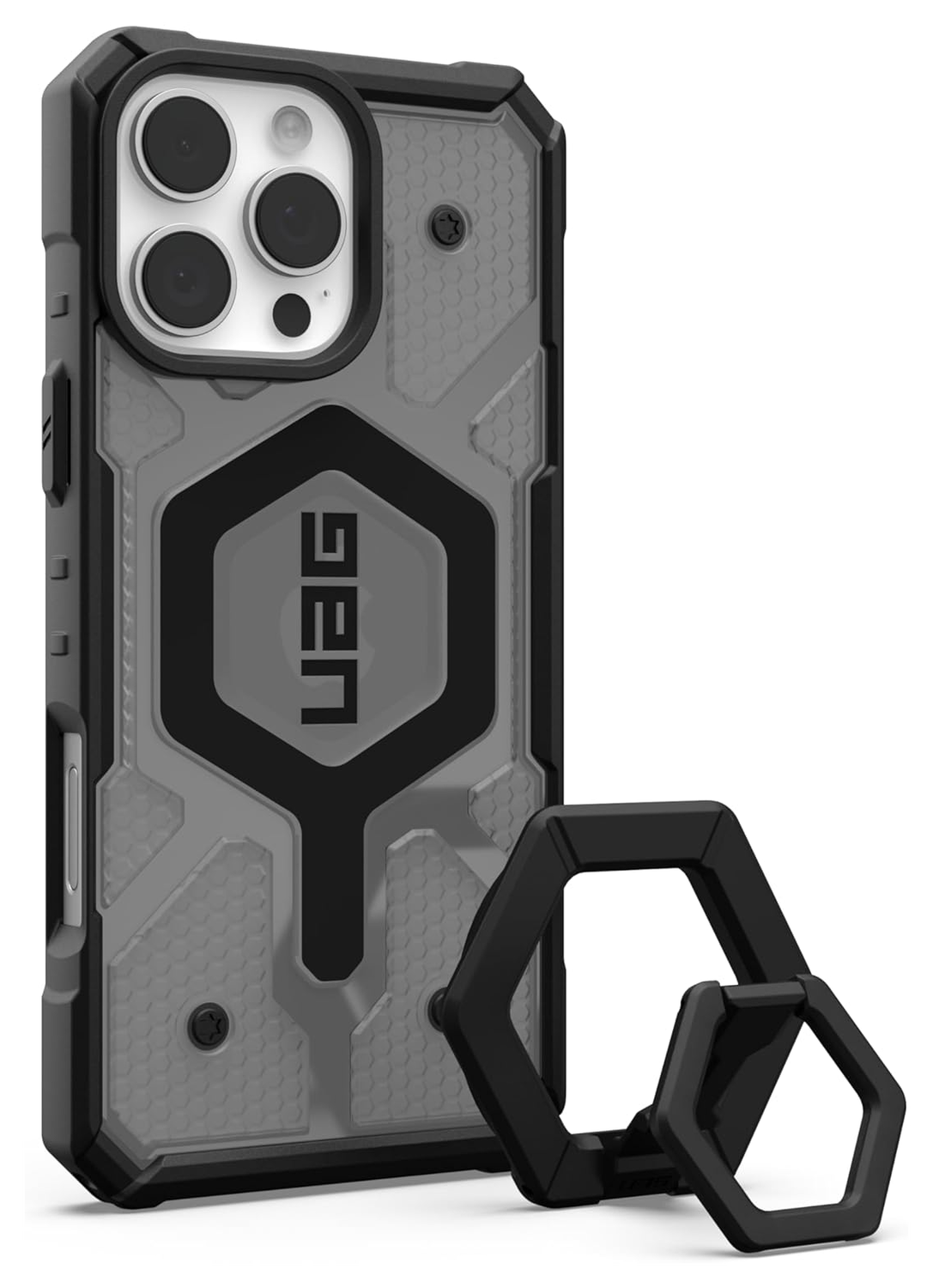 UAG Pathfinder Clear MagSafe iPhone 16 Pro Max Hoesje Ash + Ring Standaard Zwart afbeelding 1