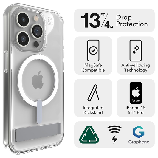 ZAGG Crystal Palace Snap Kickstand Apple iPhone 15 Pro Hoesje MagSafe Clear afbeelding 2
