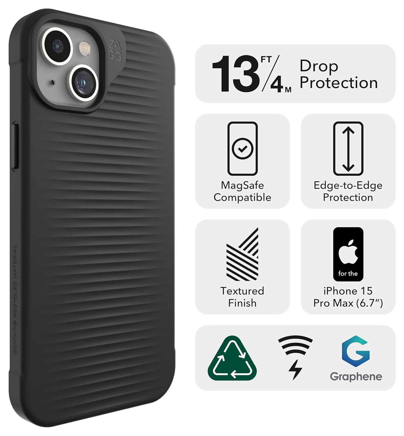 ZAGG Luxe Apple iPhone 15 Pro Max Hoesje Back Cover 3M Valbescherming Zwart afbeelding 4