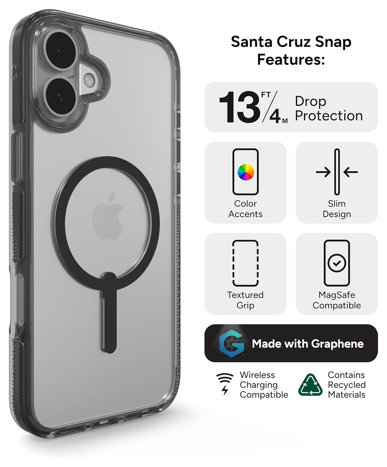 ZAGG Santa Cruz Snap Apple iPhone 16 Hoesje MagSafe Back Cover Transparant Zwart afbeelding 2