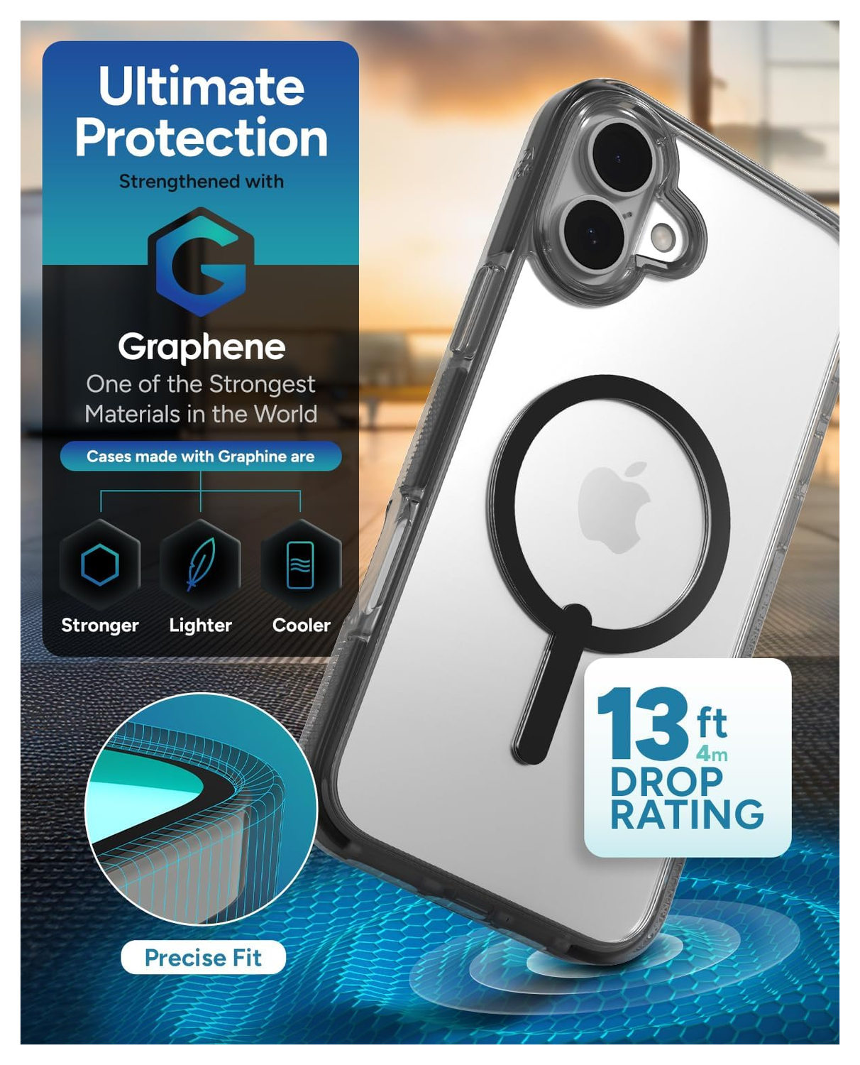 ZAGG Santa Cruz Snap Apple iPhone 16 Hoesje MagSafe Back Cover Transparant Zwart afbeelding 3