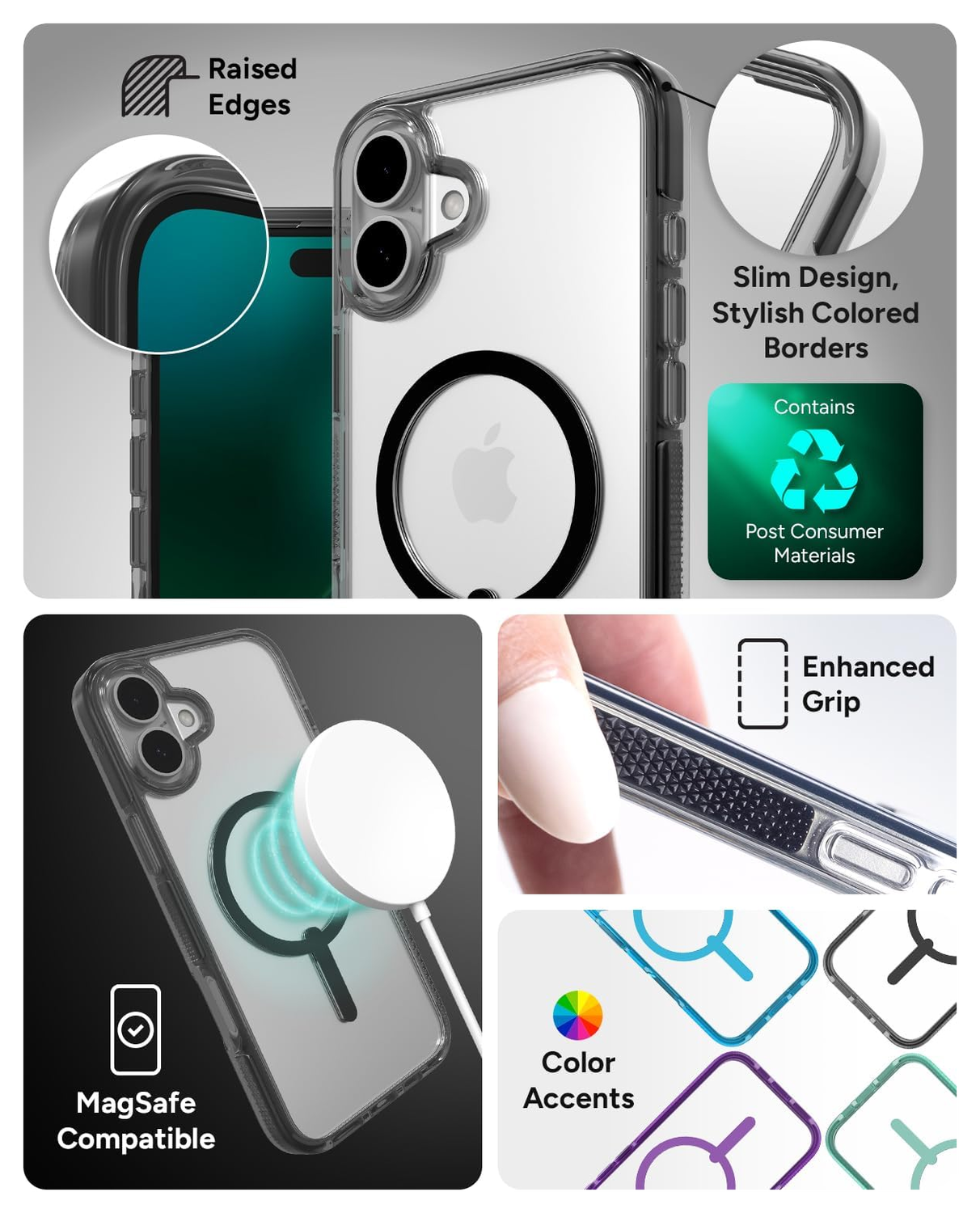 ZAGG Santa Cruz Snap Apple iPhone 16 Hoesje MagSafe Back Cover Transparant Zwart afbeelding 4