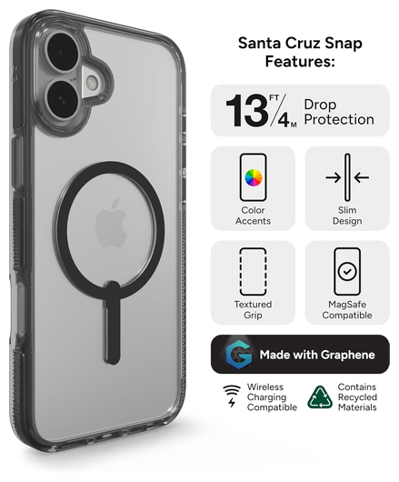 ZAGG Santa Cruz Snap Apple iPhone 16 Hoesje MagSafe Back Cover Transparant Zwart afbeelding 2