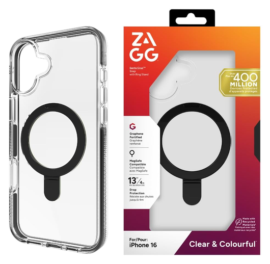 ZAGG Santa Cruz Snap Apple iPhone 16 Hoesje MagSafe Back Cover Transparant Zwart afbeelding 5