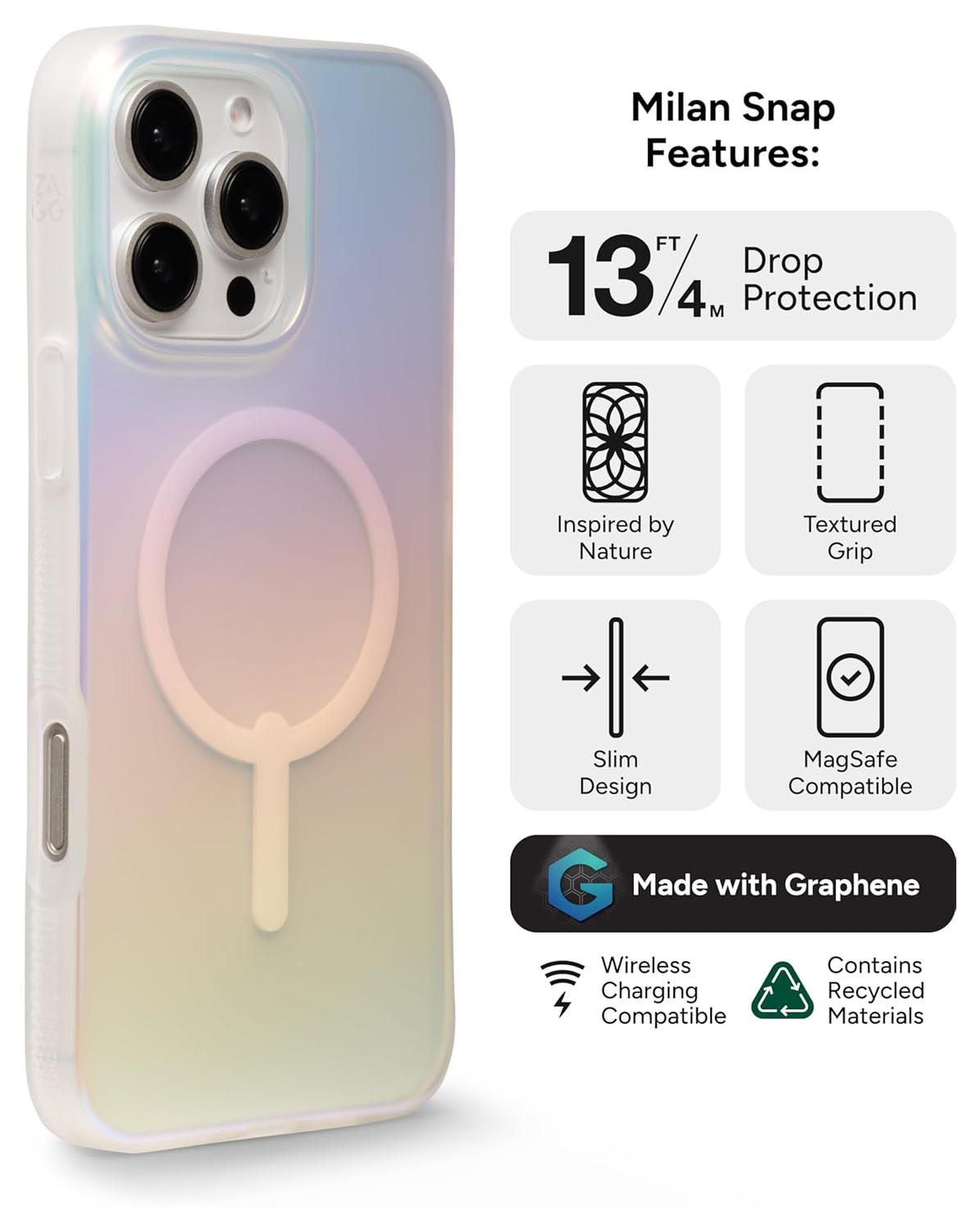 ZAGG Milan Snap Apple iPhone 16 Pro Max Hoesje MagSafe Back Cover Iridescent afbeelding 2