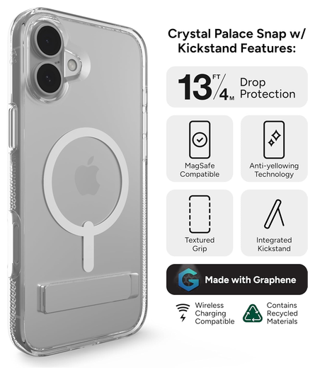 ZAGG Crystal Palace Snap Kickstand iPhone 16 Plus Hoesje MagSafe Transparant afbeelding 2
