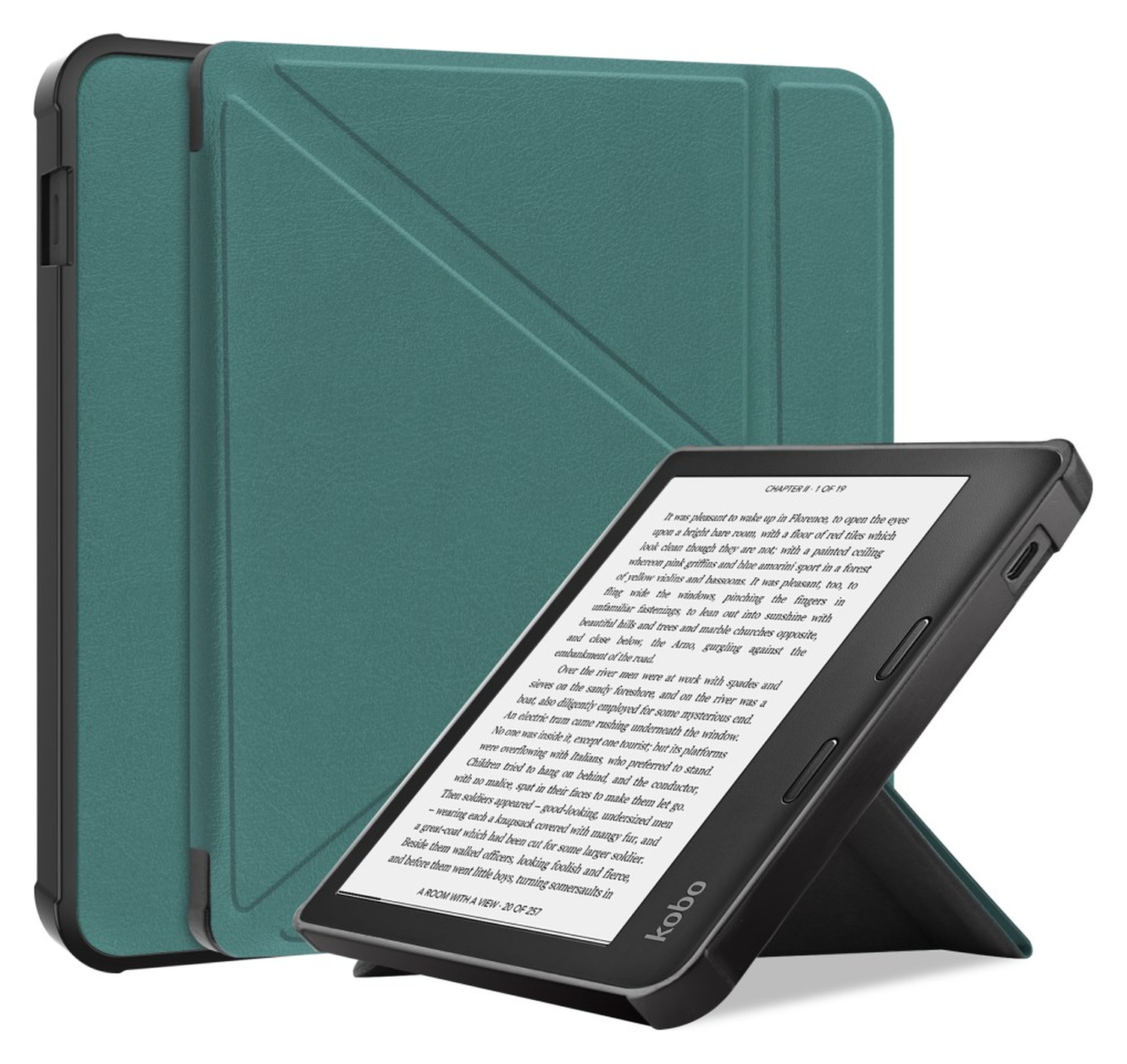 Kobo Libra Colour / Libra 2 Hoes Origami Book Case met Standaard Groen afbeelding 1