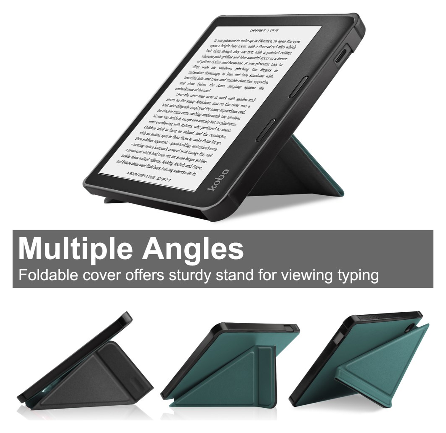 Kobo Libra Colour / Libra 2 Hoes Origami Book Case met Standaard Groen afbeelding 4