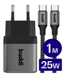 Buddi Power 25W USB-C Oplader met USB-C Kabel 1M Grijs afbeelding