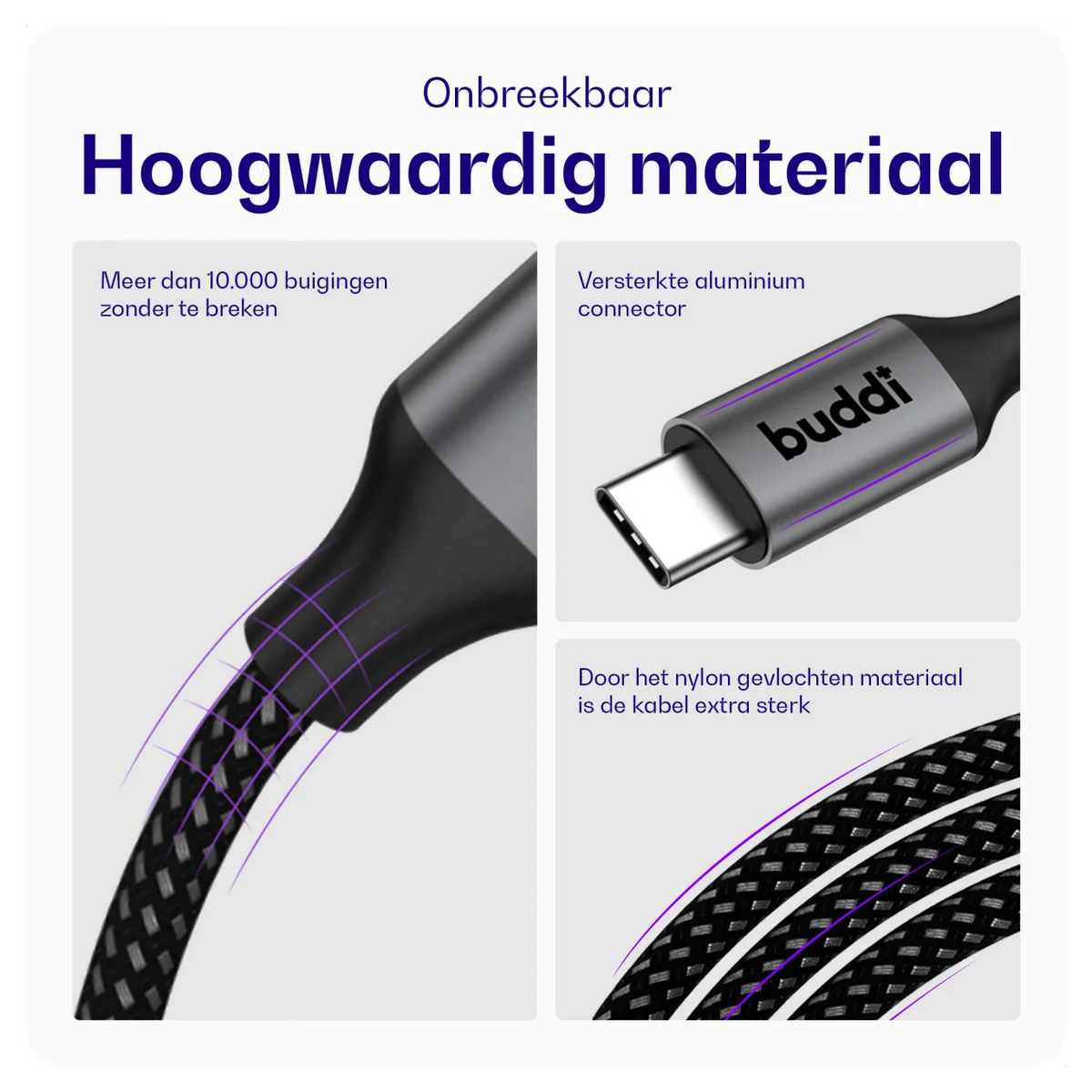 Buddi Power 25W USB-C Oplader met USB-C Kabel 1M Grijs afbeelding 9