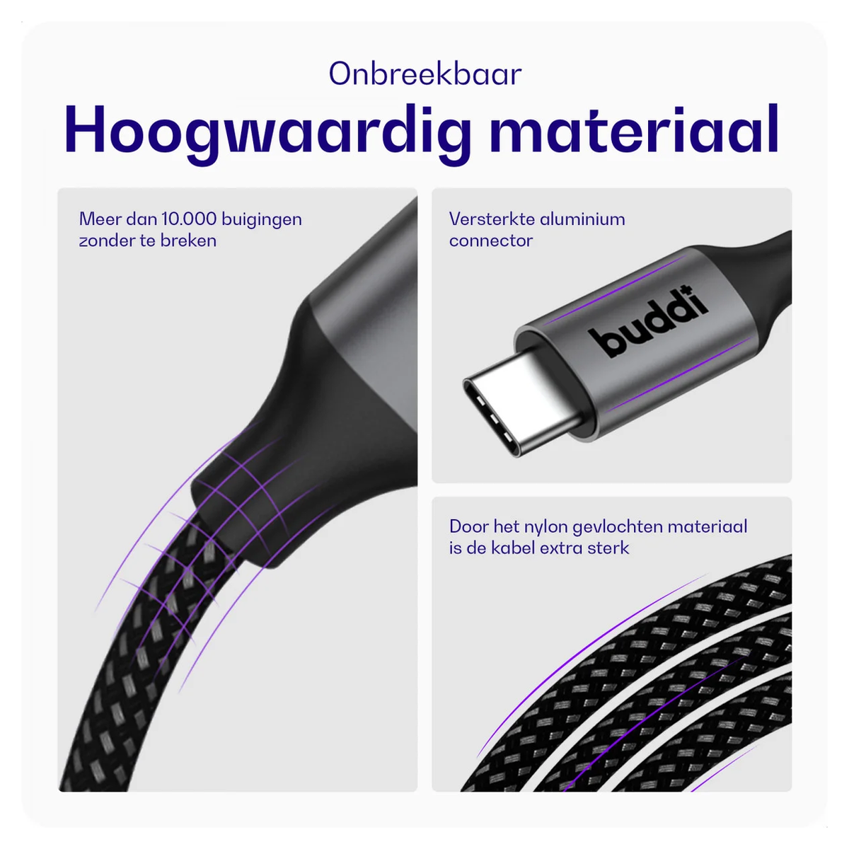 Buddi Power 25W USB-C Oplader met USB-C Kabel 2M Grijs afbeelding 9