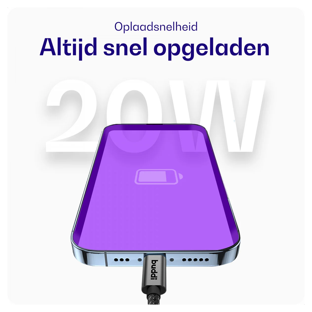 Buddi Power 25W USB-C Oplader met 20W Lightning Kabel 1M Grijs afbeelding 10