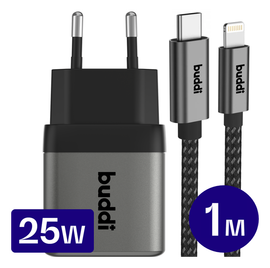 Buddi Power 25W USB-C Oplader met 20W Lightning Kabel 1M Grijs afbeelding