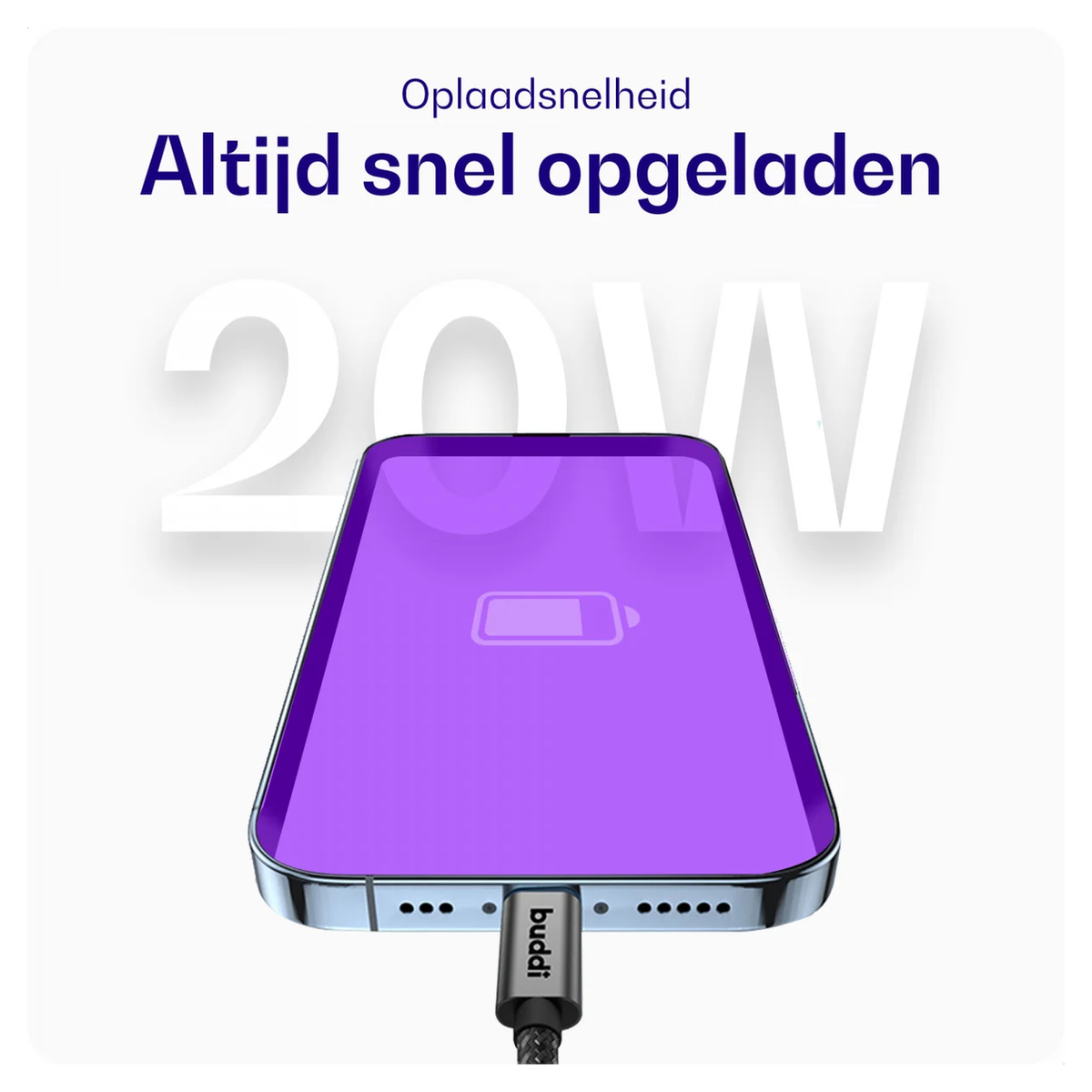 Buddi Power 25W USB-C Oplader met 20W Lightning Kabel 3M Grijs afbeelding 10