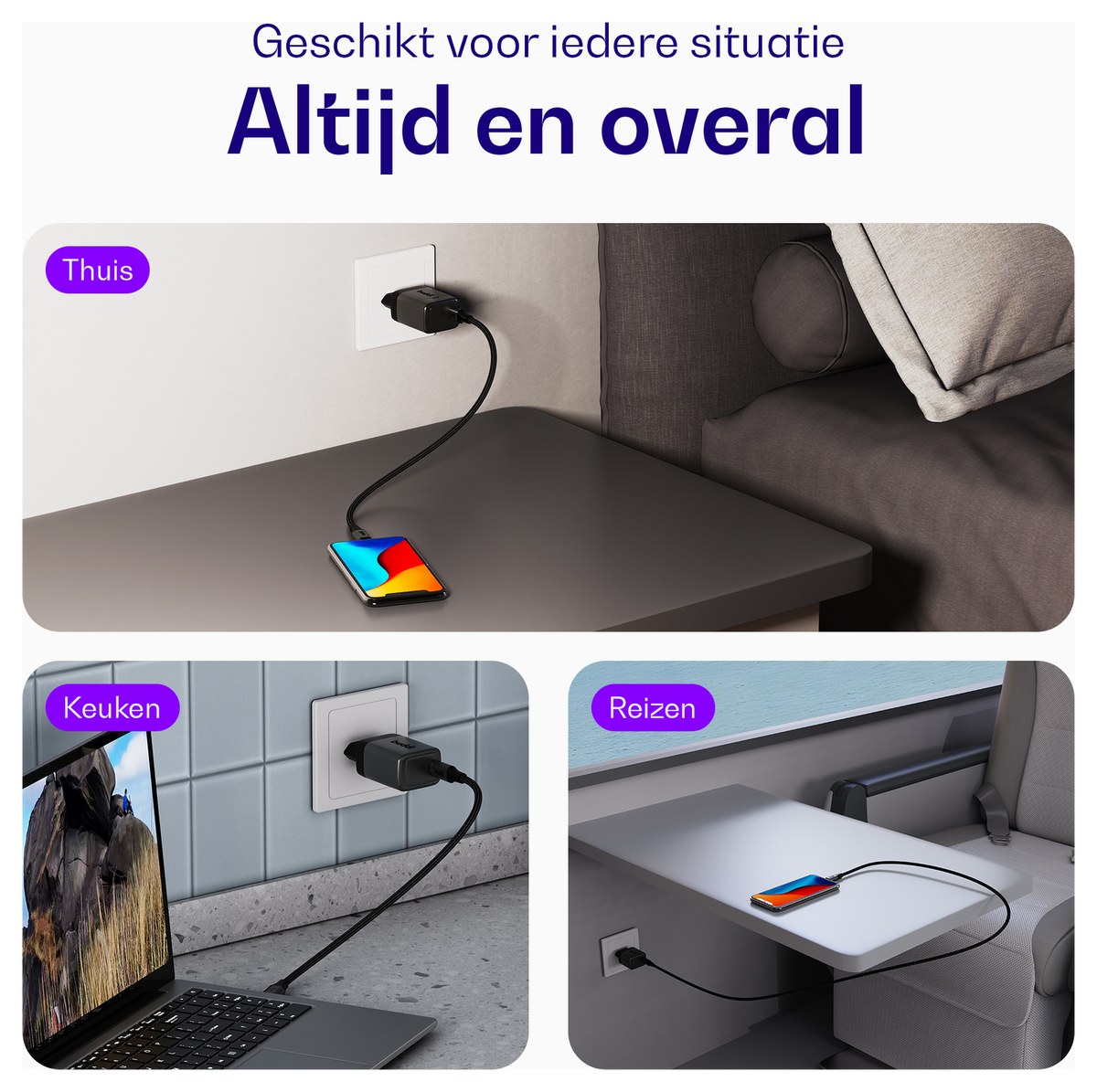 Buddi Power 45W USB-C Oplader met USB-C Kabel 1M Grijs afbeelding 5