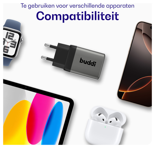 Buddi Power 45W USB-C Oplader met USB-C Kabel 1M Grijs afbeelding 6