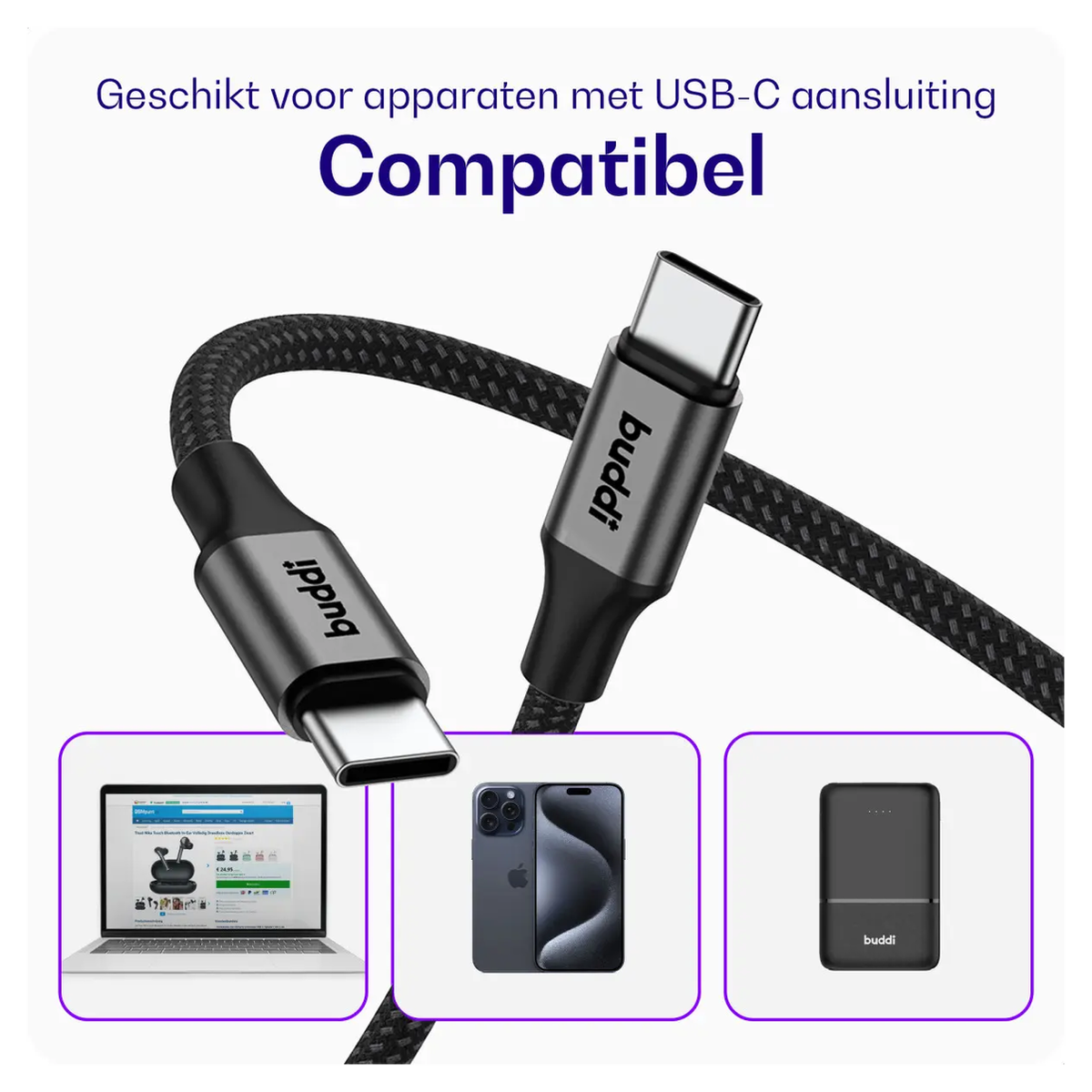 Buddi Power 45W USB-C Oplader met USB-C Kabel 2M Grijs afbeelding 10
