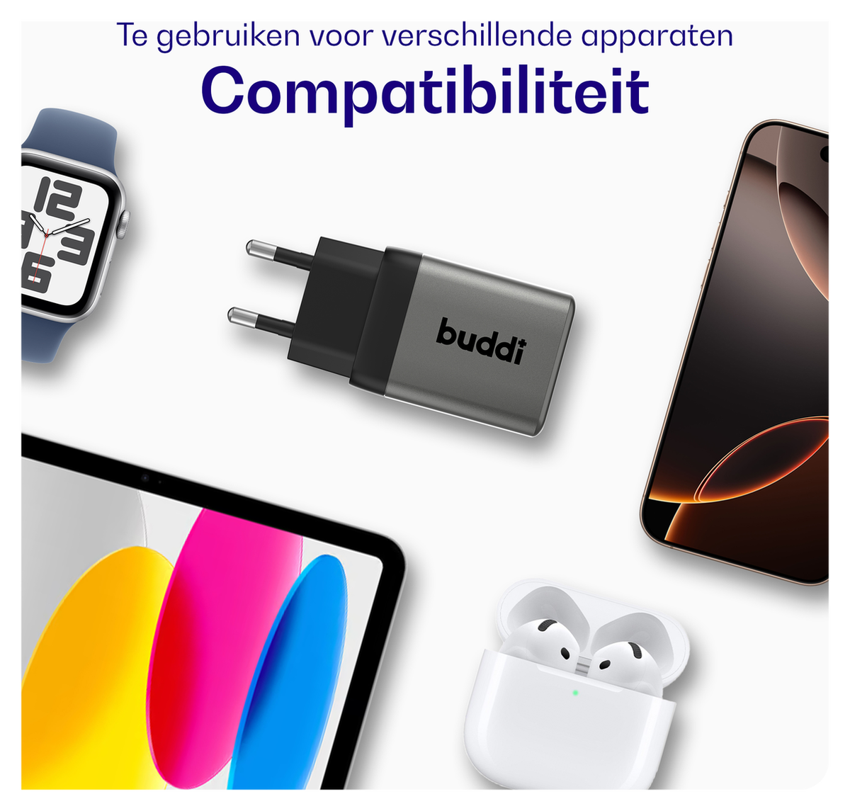 Buddi Power 45W USB-C Oplader met USB-C Kabel 3M Grijs afbeelding 6