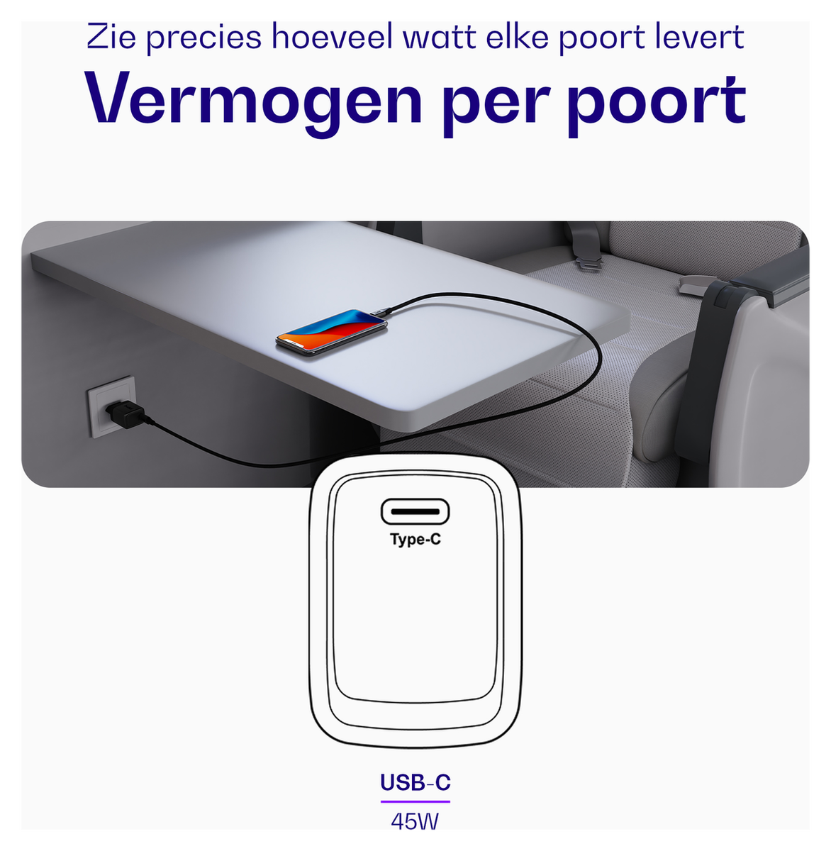 Buddi Power 45W USB-C Oplader met USB-C Kabel 3M Grijs afbeelding 7