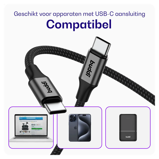 Buddi Power 45W USB-C Oplader met USB-C Kabel 3M Grijs afbeelding 10