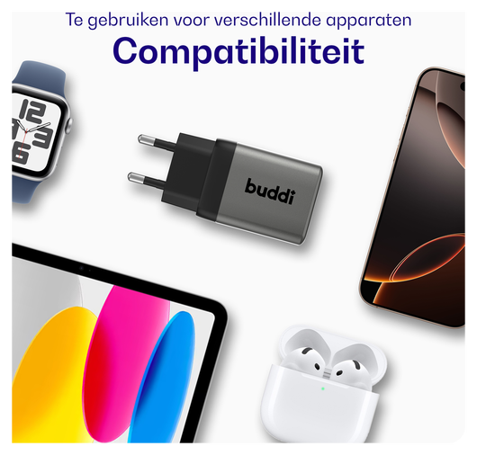Buddi Power 45W USB-C Oplader met USB-C Kabel 3M Grijs afbeelding 6
