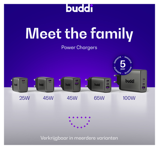 Buddi Power 45W USB-C Oplader met USB-C Kabel 3M Grijs afbeelding 8