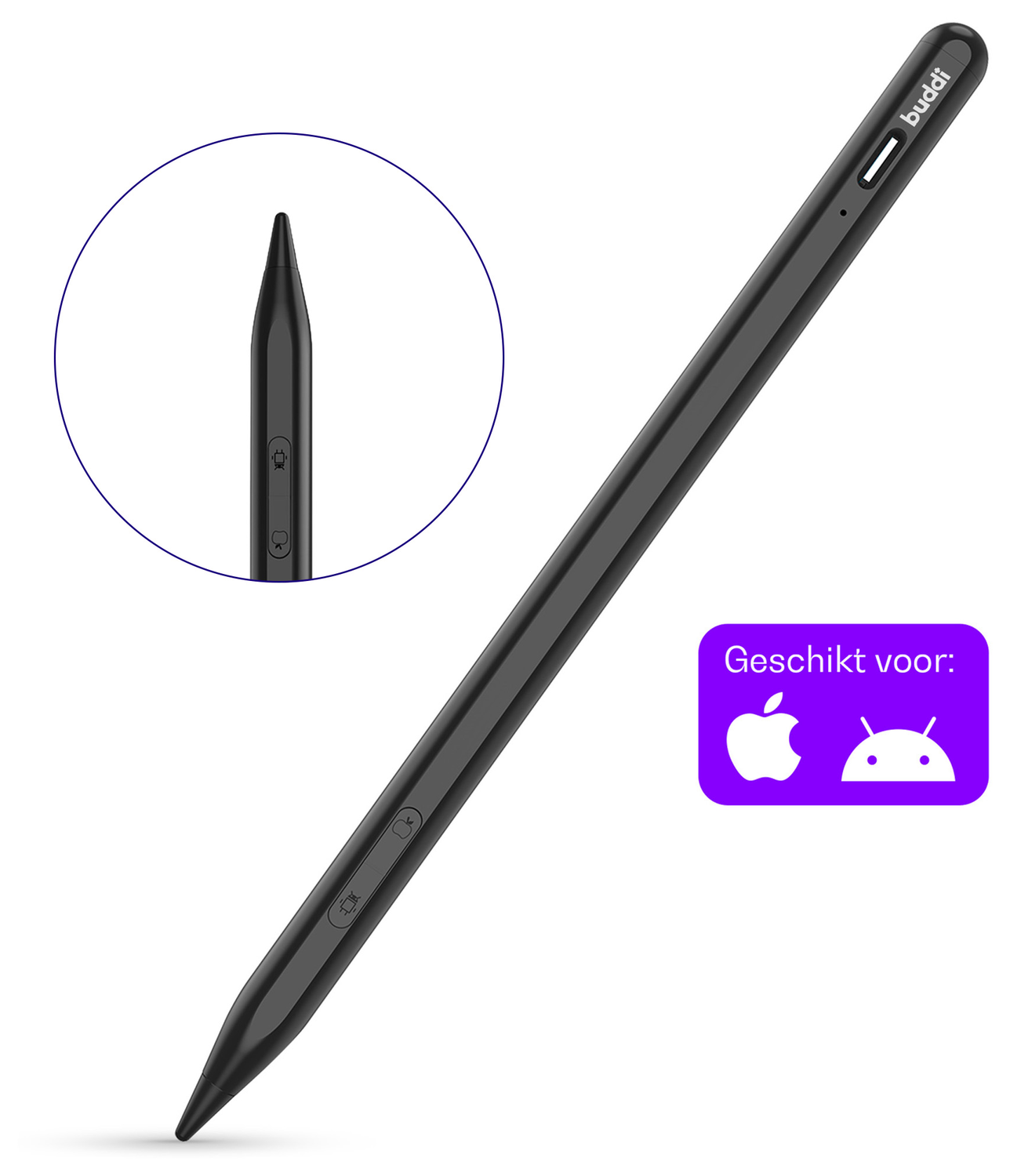 Buddi Flow 2 Universele Stylus Pen voor Android en iPad Zwart afbeelding 1